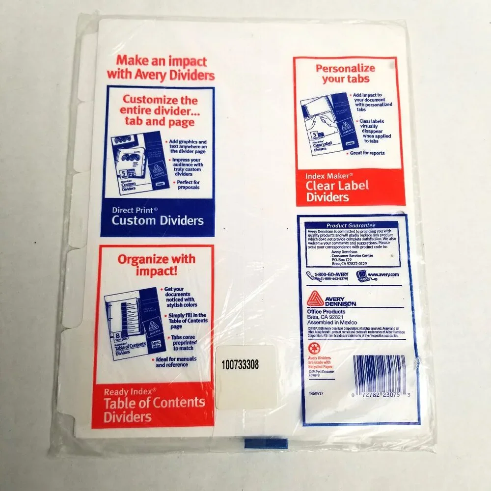 Avery 5 Tab Write On Dividers Sealed 1998 Vintage NOS Y2K Office